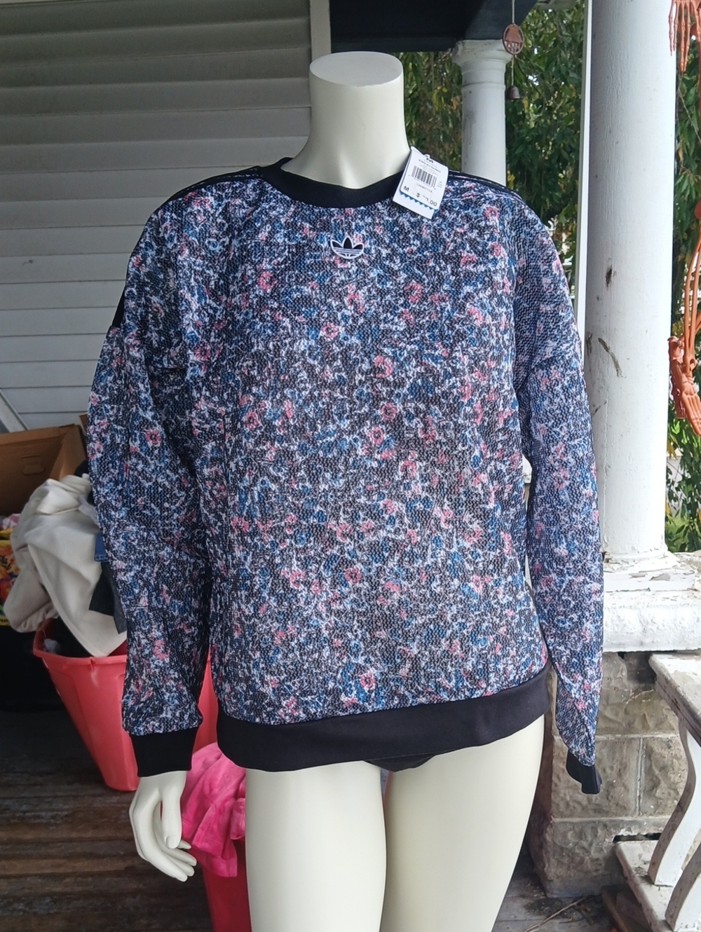 NWT adidas Women's Navy, Pink & Light Blue Floral Crewneck Sweater